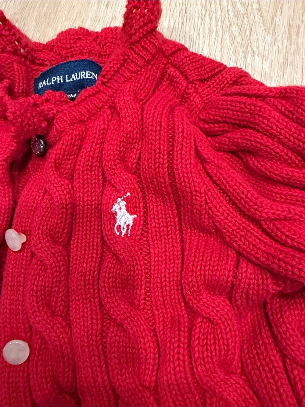 Ralph Lauren Kids Red Cable Knit Cardigan with Polo Logo